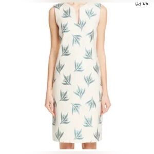 Lafayette 148 New York Cream and Green Patterned Midi Dress